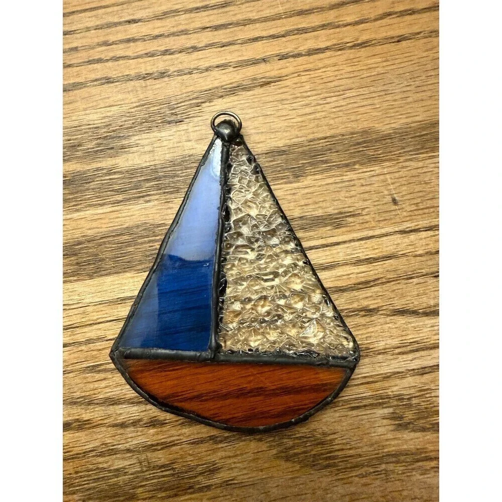 Sailboat Stained Glass Suncatcher Ornament Multicolor 4 Inch